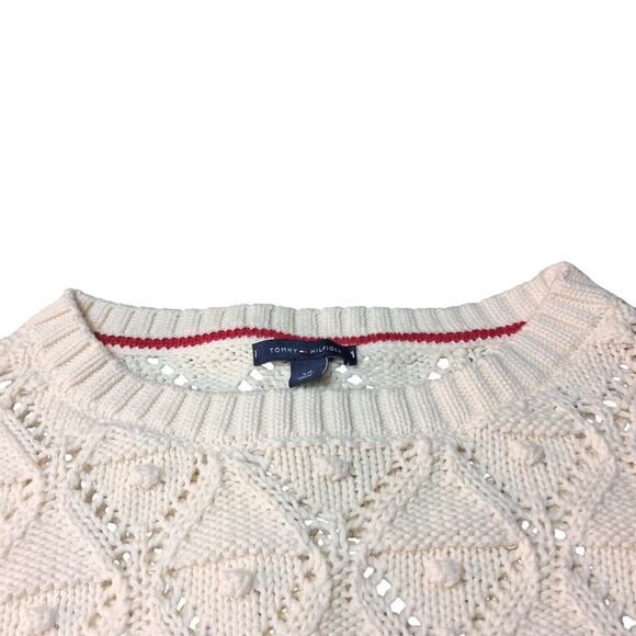 Tommy Hilfiger White Knit Sweater Light Academia Size Small Diamond Pattern - Picture 3 of 10